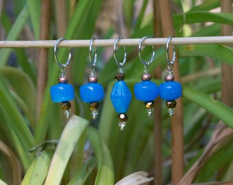 turquoise color with light brown Czech and glass beads - stitch markers