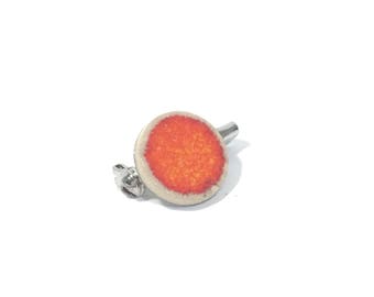 Ceramic brooch - minimalistic modern and trendy brooch with rustic orange bead. Broche jewelry from TheClayPlay