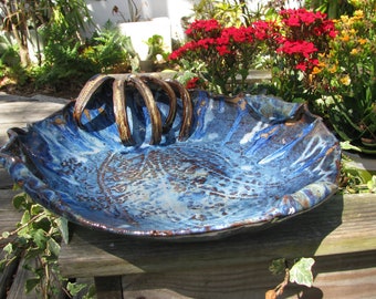Bird bath, pottery bird bath, yard art, ceramic birdbath, natural earthtone clay, serene color birdbath, outdoor pottery garden decor