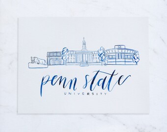 Penn State, Handmade Watercolor Campus Painting, Penn State Painting, Penn State Decor, Nittany Lion, College Graduation Gift