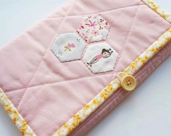Knitting Needle Storage Folio - Baby Pink/Yellow/Blue - Floral/Ballerinas/Cute- Heather Ross/Amy Sinibaldi Fabrics