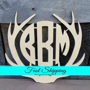 Deer Antler Monogram - Unpainted Wooden Monogram Antler - Antler Door Hanger - Antler Wall Hanging