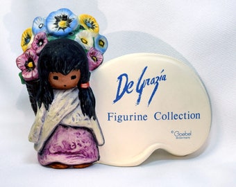 Whimsical Colorful VINTAGE DeGrazia Goebel Native American Child Flowers Advertising Store Shelf Sign Figurine