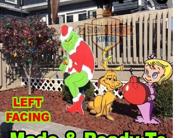 GRINCH Stealing Max The Dog & Cindy Lou Who CHRISTMAS Lights Yard Art Decor LEFT Facing Grinch Fast Shipping