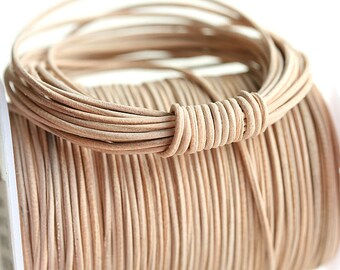 1mm Round Natural Leather cord - Natural Beige - 10 feet, LC034