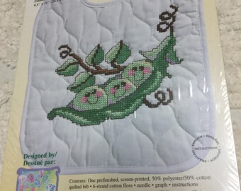 Janlynn Stamped Cross Stitch Bib Kit - Pea Pod Pals