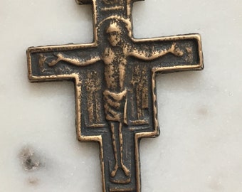 Large San Damiano Crucifix Pendant - Sterling Silver or Bronze - Antique Reproduction 789