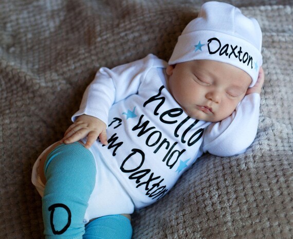 Hello World Newborn Boy Outfit Baby Boy Coming Home Outfit