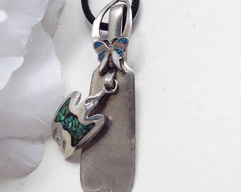 Navajo Turquoise, Turquoise Sterling Silver Pendant, Navajo Crushed Turquoise Necklace, One of a Kind Pendant, Peyote Bird Pendant