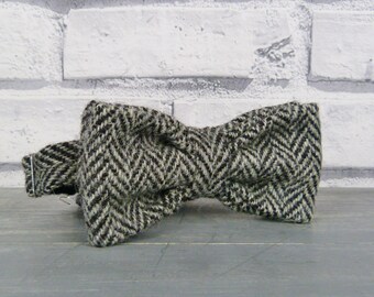 Harris Tweed Bow Tie - Black/Grey herringbone weave
