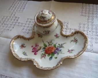 Vintage Dresden china inkwell