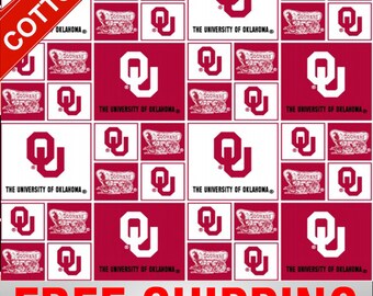 University Oklahoma Cotton Fabric Sooners NCAA OU-020 45" Wide Free Shipping