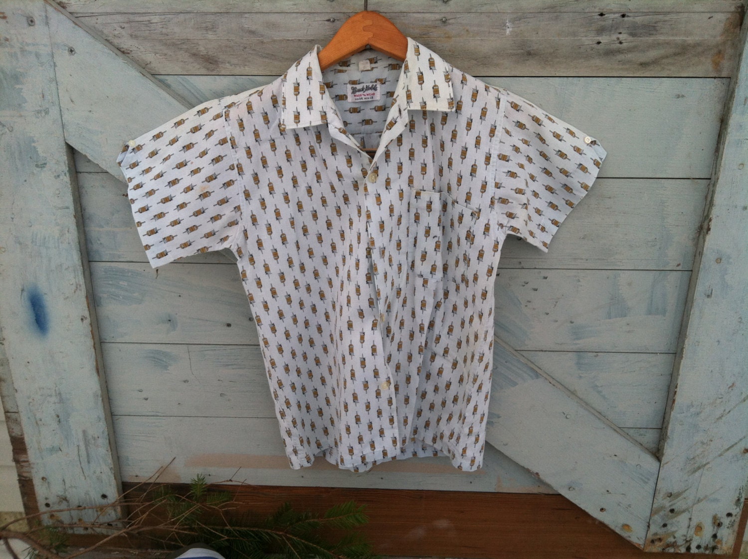 Retro Hipster Cotton Button Down Shirt By Buck Noble Size