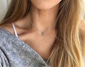 Silver coin necklace 'Olivia' Patterned Circle Necklace, Coin choker, Silver necklace, Dainty Necklace, Disk necklace by Serenity Project