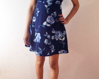 90s Vintage Floral Dress Big Roses Flower Print Babydoll Grunge Revival Mini Dress