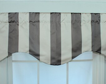 Black and white striped shaped valance with black pleated