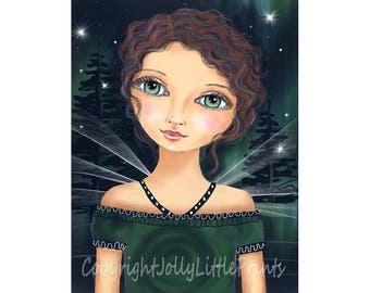 angel art big eye art northern lights whimsical art girls room folk art inspirational art mixed media big eyes keane art girl painting