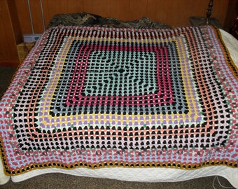 Hand crocheted bedspread giant granny square