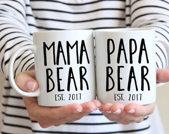 Mama and Papa Bear Mug Set, Dad Mug, New Parents Gift, New Mom Gift, Pregnancy Announcement, Mom and Dad Mugs, Mom and Dad