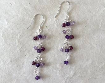 Amethyst Garnet Pink Amethyst Sterling Silver Dangle Earrings, Sundance Style, February Birthstone, February Birthday, Elegant Earrings