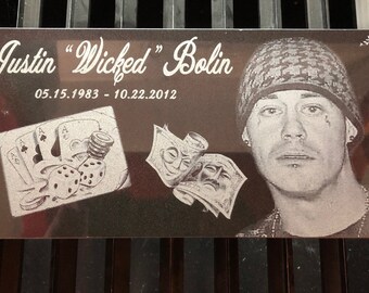 6"x12"x2" Laser Engraved Black Granite | Grave Marker | Head Stone | Garden Stone - With Photo