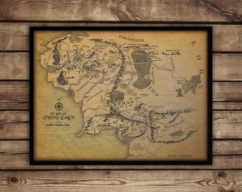 middle earth map lord of the rings poster print hobbit fantasy map lotr