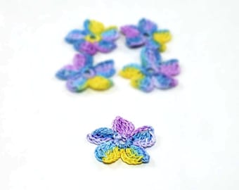 Crochet Applique Mini Flower Motif Flower Embellishment Crochet Flower Applique Crochet Motif Blue Purple Yellow Crochet Flower Motif