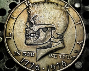 Kennedy Half Dollar Skull Hobo Nickel. These are not carved yet & are made when Ordered!