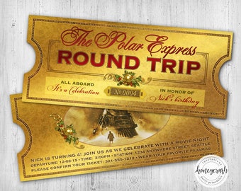 Polar Express Train Ticket - Printable Digital File - Party Invitation, Birthday or Holiday