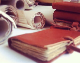 Set of 5 mini leather journals, brown