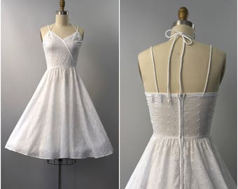 1970's Lanz Originals white eyelet cotton sun dress • small