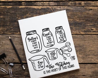 Mason Jar Kitchen Measurement Cheatsheet, SVG Vector Clipart, Typography Quote, Print Saying, Cooking Gift for Mom, Conversion Chart