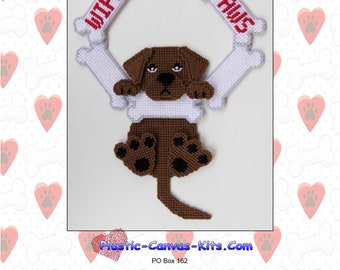 Chocolate Labrador Reriever-Wipe Your Paws Wreath-Plastic Canvas Pattner-PDF Download