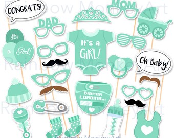 Mint Baby Shower Photo Props - Printable Baby Shower Photo Booth Props - Printable Photobooth Props - Printable Mint Baby Party Props
