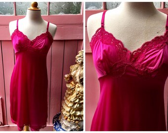 Sweet Vintage Pink Lace-Trimmed Nightgown Slip Dress - Medium 36