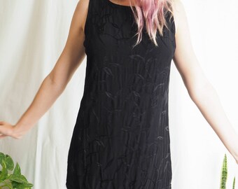 vintage black mini shift dress with fringing
