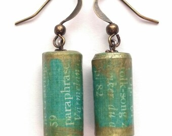 Paper Bead Earrings - OOAK Earrings - Barrel Bead Earrings - Stocking Stuffer