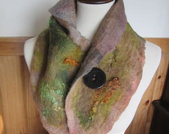 Alpaca Nuno Felted Scarf/Neckwarmer - Handmade from Alpaca and Other Fibers With Button
