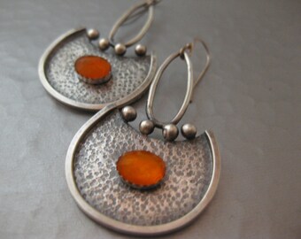 contemporary Sterling Silver Bright Orange Carnelian Earrings