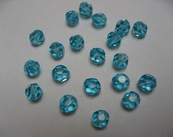Crystal pierced pearls with facets, turquoise, 6 mm (x 120)