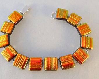 8 Inch Orange Dichroic Fused Glass Bracelet, Fused Glass, Dichroic, Glass Bracelet, Dichroic Bracelet, Fused Glass Bracelet, Orange Bracelet
