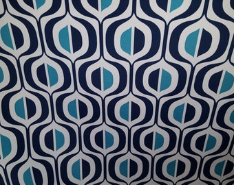 Navy BLUE Deep TURQUOISE on White- GEOMETRIC Outdoor fabric, 36-05-04-0316