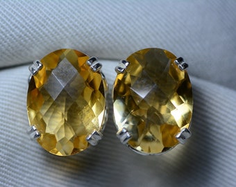 Citrine Earrings, Certified 17.88 Carat Citrine Stud Earrings Appraised 900.00 Sterling Silver, Real Natural Genuine November Birthstone