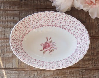 Johnson Brothers Rose Bouquet Pink 9" Oval Serving Bowl English Ironstone China, Bridesmaid Luncheon, Tea Parties Ca 1970s