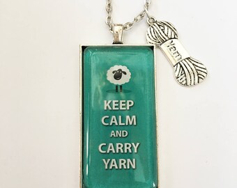 Keep Calm and Carry Yarn personalized message necklace