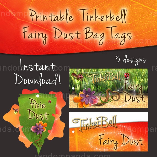 Printable Tinkerbell Fairy Dust Bag Tags Pixie Dust Labels