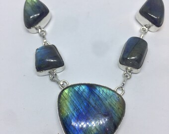 Vintage green Labradorite 925 sterling silver necklace choker