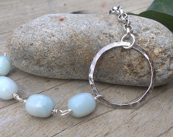 Amazonite Link on Heavy Chain with Hammered Circle