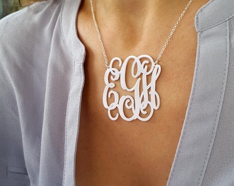 Statement necklace - Personalized Initial Monogram Necklace - 1.75" Sterling Silver, gift for her, initial jewelry