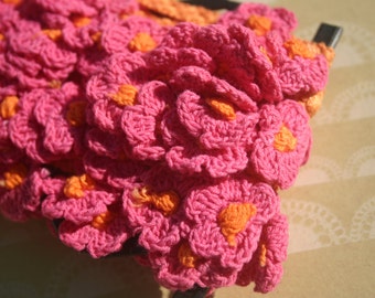 Orange Pink Cluny Lace - Vintage Flower Crochet Trim - 1 3/8" Wide - DESTASH SALE